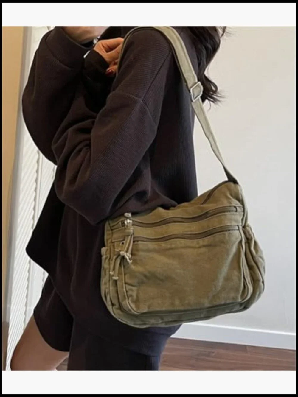 Canvas Shoulder Bag Slouchy Purse Crossbody Casual Work Commute Tote Hobo